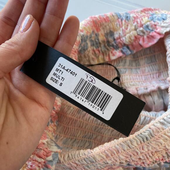 REVOLVE Bobi Black S Pink Pastel Boho Festival Floral Smocked Ruffle Mini Skirt - Picture 8 of 8